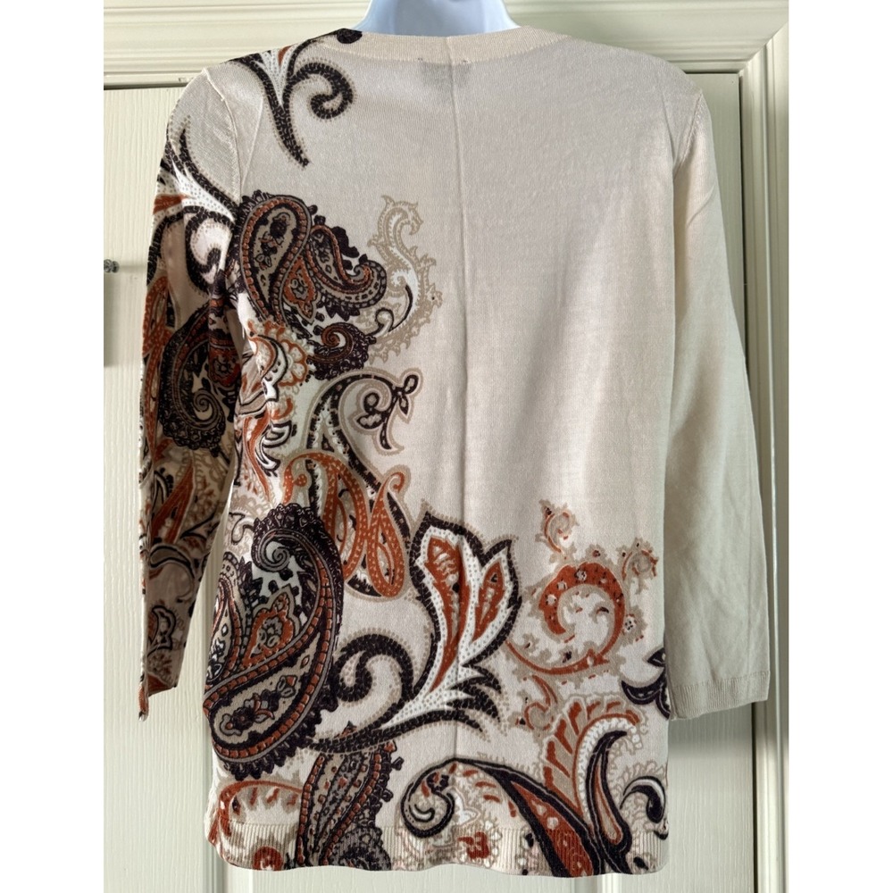 Talbots 100% Merino Wool Beige Orange Paisley Print Knit Size X-Small XS NEW!!! - Picture 3 of 4